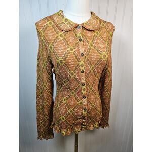 Free People Caught A Feeling Button Down Smocked Blouse Women's Size M New Retro